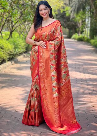 Multicolor Art Silk Saree In Zari Work