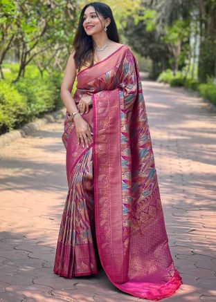 Multicolor Zari Woven Saree In Art Silk