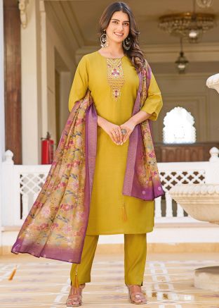 Yellow Embroidered Georgette Salwar Suit Set