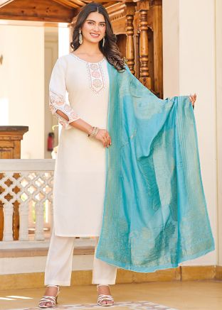 White Embroidered Salwar Suit Set
