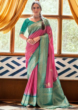 Pink Work Art Silk Saree In woven Work