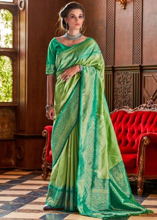 Green Woven Art Silk Saree With Blouse