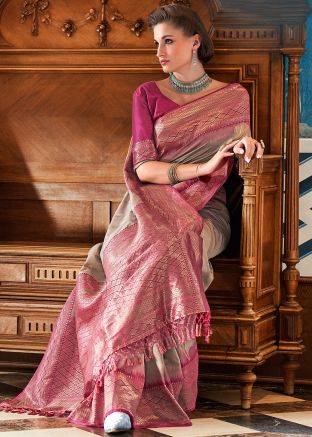 Grey Woven Work Art Silk Saree 
