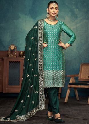 Green Resham Work Salwar Suit Set