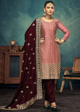 Peach Embroidered Salwar Suit Set