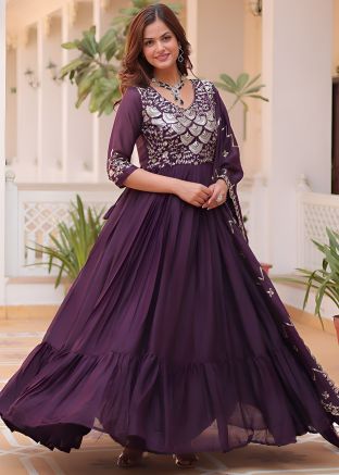 Purple Embroidered Anarkali Salwar Suit Set