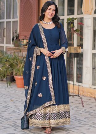 Blue Embroidered Anarkali Salwar Suit Set