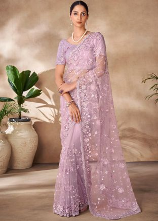 Lavender Net Sequins Embellished Saree 