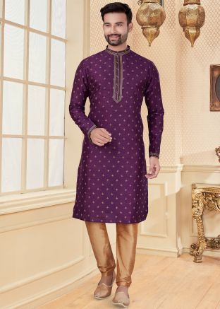 Digital Printed Purple Kurta With Churidar