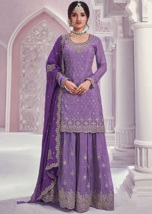 Purple Sequin Work Salwar Suit Set