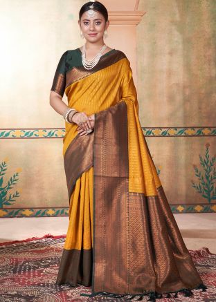 Mustard Yellow Zari Saree In Kanjivaram Silk