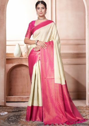 Cream Zari Woven Kanjivaram Silk Saree 