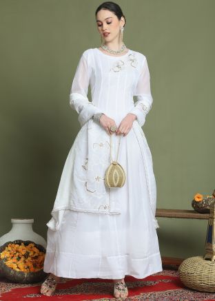 Off White Organza Embroidered Anarkali Suit