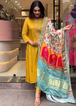 Yellow Embroidered Salwar Suit Set 