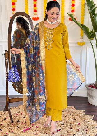 Yellow Embroidered Salwar Suit Set 