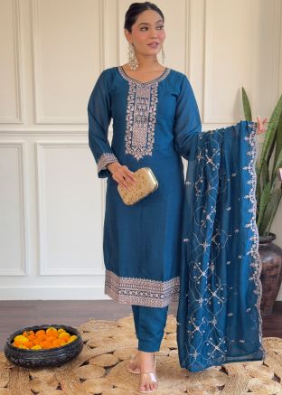 Blue Embroidered Salwar Suit Set