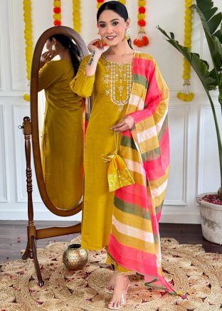 Yellow Embroidered Salwar Suit Set 
