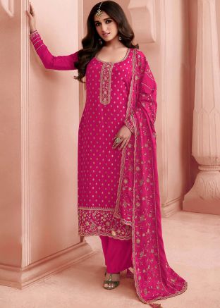 Pink Art Silk Embroidered Pant Suit Set