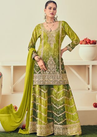 Green Embroidered Palazzo Salwar Suit Set