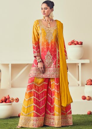 Yellow Embroidered Palazzo Salwar Suit Set