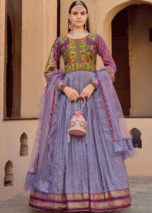 Readymade Purple Bandhej Print Anarkali Suit
