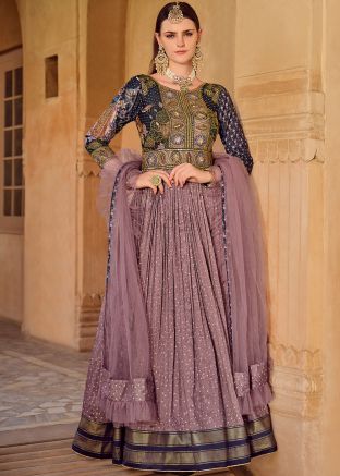 Readymade Mauve Pink Bandhej Print Anarkali Suit