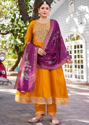Readymade Yellow Embroidered Anarkali Suit