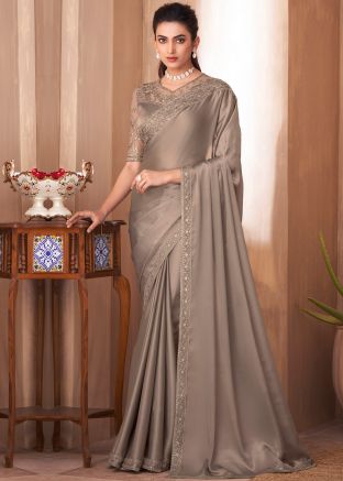 Beige Sequins Embroidered Saree In Art Saree