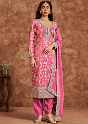 Pink Embroidered Salwar Suit Set