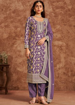 Purple Zari Woven Salwar Suit Set