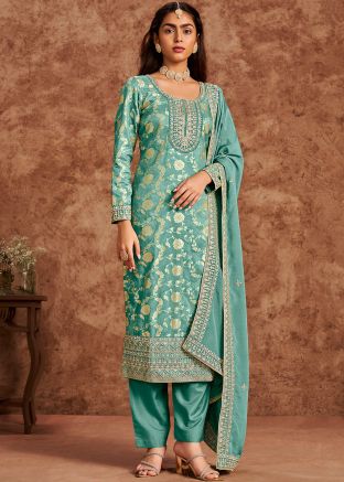 Blue Embroidered Salwar Suit Set