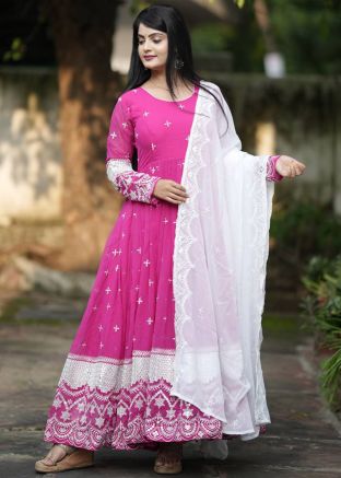 Readymade Pink Embroidered Anarkali Set
