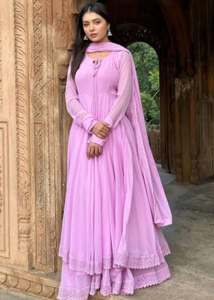Readymade Pink Anarkali Suit In Cotton