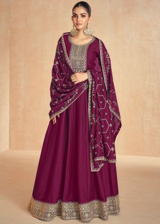 Readymade Purple Zari Embroidered Anarkali Suit