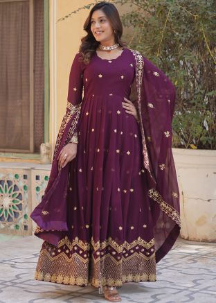 Purple Sequin Work Anarkali Salwar Suit Set