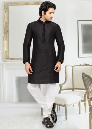 Readymade Black Silk Kurta Churidaar Set