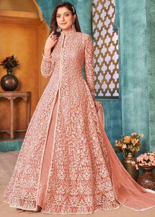 Peach Embroidered Salwar Suit Set