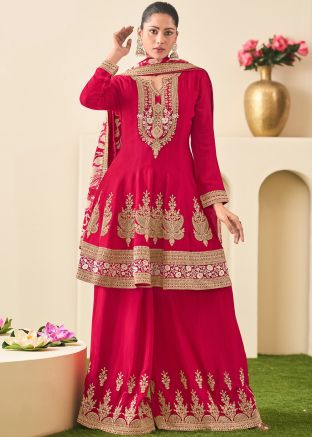 Pink Readymade Embroidered Sharara Suit