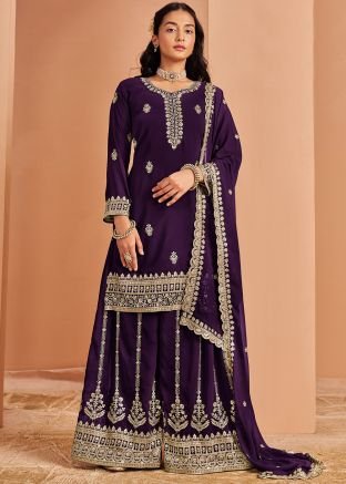 Purple Sequin Work Salwar Suit Set