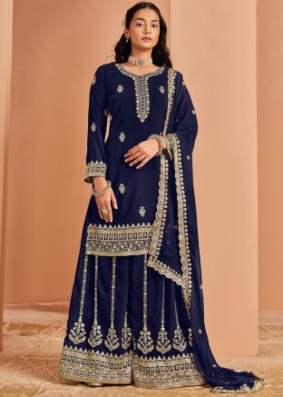 Blue Embroidered Salwar Suit Set