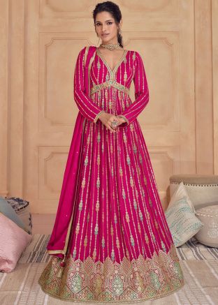 Readymade Pink Embroidered Georgette Abaya Suit