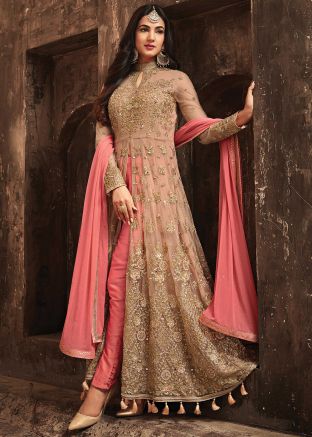 Sonal Chauhan Beige Embroidered Slitted Pant Suit