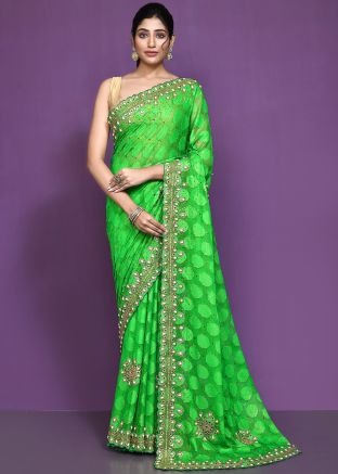 Green Shimmer Saree In Handwork Embroidery