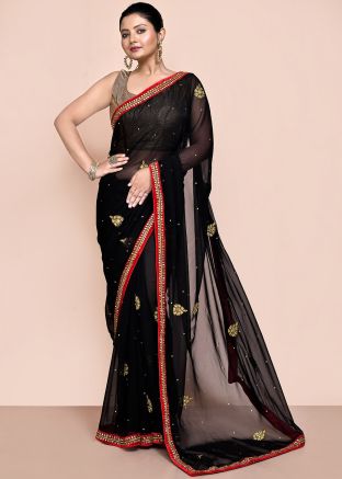 Black Handwork Embroidered Georgette Saree