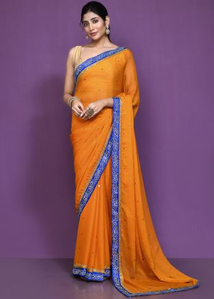 Mustard Yellow Handwork Embroidered Saree