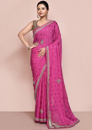 Pink Woven Saree In Jacquard