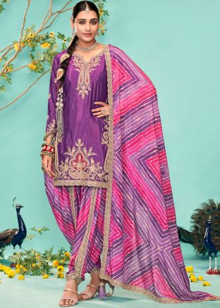 Purple Leheria Print Salwar Suit Set