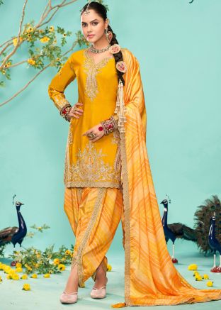 Yellow Embroidered Dhoti Salwar Suit Set