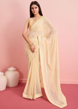 Beige Sequins Work Saree In Art Silk