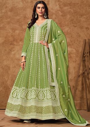 Readymade Green Embroidered Anarkali Suit